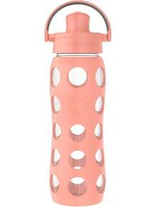 Lifefactory - Botella de agua de vidrio de 22 onzas con tapa abatible activa y funda protectora de silicona, color cantalupe, 22 onzas - Cantalupo - Ver 2