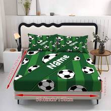 3 Stücke personalisiertes grünes Fußballmuster bedrucktes Bettlaken Set, Tagesdecke Set, Bettwäsche, Queen Quiltset mit 2 Kissenbezügen und 1 Tagesdecke, geeignet für Raumdekor, Schlafzimmerdekoration, Heimdekoration, Dorm Ausstattung, Einzelbett Set, Geburtstagsgeschenk, Geschenk für Familie und Freunde, Halloween Deko, Personalisiertes Weihnachtsgeschenk, Geschenk für Fußballliebhaber