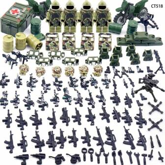 Set militar que simula batalla - Paquete de armas en miniatura, accesorios de rifle, pistola, bloques de construcción, kits de equipos, accesorios, figuras de equipo Swat, soldado y policía