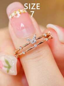 1 pieza Anillo de doble capa elegante de plata de ley 925 con diseño de mariposa y circonita cúbica, joyería de moda para uso diario/fiesta, regalo para mujeres