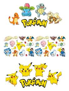 口袋妖怪、皮卡丘卡通 PVC 贴纸，UV DTF 转印，防水自粘，表面光滑，适用于玻璃瓶、罐、杯子、充气游泳池、水池、万圣节、圣诞节礼物 - 彩色 - 查看 2