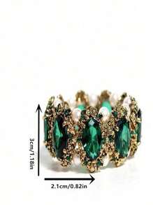 1pc Fashionable Vintage Style Green Rhinestone, Emerald & Faux Pearl Decor Bracelet For Women, Daily Wear Accessory