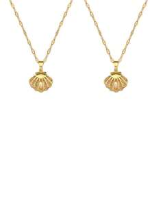 1pc 18K Gold Plated Stainless Steel Hollow Shell Pearl Pendant Necklace For Women Party