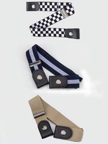 3pcs Simple Canvas Elastic Belts Stylish Casual Invisible Belt Dress Coat Accessories For Boy And Girl - Multicolor - View 6