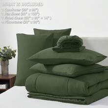 Queen Comforter Set Olive Green, 7 Pieces Bed In A Bag, Olive Green Comforter Queen Size, All Season Bedding Sets With Stitch Quilted Comforter, Flat Sheet, Fitted Sheet, Pillowcases - Green - View 6