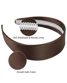Wecoe Brown Satin Headband Women 1.6 Inch Wide Silk Headband Non Slip Fashion Neutral Colors Plain Hair Band DIY Holiday Hair Accessories For Women Girls Diademas Para Mujer Gifts - 深棕色 - 查看 5