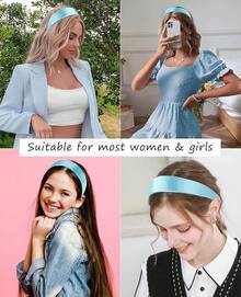 Wecoe Brown Satin Headband Women 1.6 Inch Wide Silk Headband Non Slip Fashion Neutral Colors Plain Hair Band DIY Holiday Hair Accessories For Women Girls Diademas Para Mujer Gifts - sky blue - 查看 2