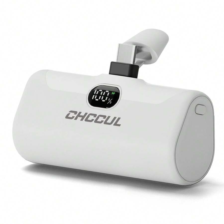 CHCCUL 迷你便携式充电器，5000mAh USB C 快速充电移动电源，LCD 显示屏小型电池组兼容 16/15/兼容三星/安卓等适合夏季假期户外旅行/露营和紧急备用移动电源礼物送给家人、朋友、生日电量显示 - 白色 - 查看 1