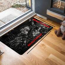 1pc Halloween Skull Pattern Printed Non-Slip Linen Kitchen Rug, Bathroom Mat, Doormat, Home Decor, Halloween Decoration, Halloween Gift, 3D Printed Rectangular, Suitable For Living Room, Bedroom, Hallway, Bathroom, Laundry Room - Polyester Carpet, Indoor & Outdoor Use