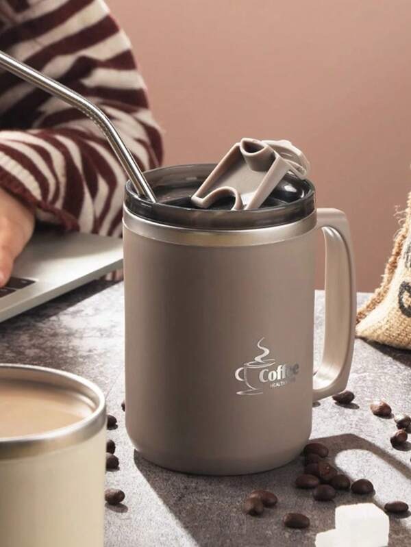 1 pezzo tazza in acciaio inossidabile con coperchio, tazza da caffè da 450ml a doppia parete, tazza da viaggio termica con coperchio scorrevole anti-fuoriuscite, nero/grigio/bianco