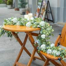 2 Piezas Corona artificial de eucalipto de 70 pulgadas, decorada con rosas blancas y hojas frescas, con enredadera de plástico verde para decoración romántica de bodas, compromisos, fiestas, ambiente de pared interior/exterior, decoración interior y exterior | Enredadera decorativa | Hojas verdes frondosas, decoración de eucalipto