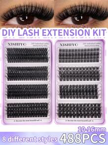 616/512/488pcs Lash Clusters, D Curl, Single Lash Clusters, D Curl 10-16mm Effect DIY Handmade False Eyelashes, Dense Curl, Soft Thick 40W Customizable Eyelash Extension, Ultra-Light False Eyelashes, 10-16mm Mixed Length, 0.07mm D Curl, 32 Rows, Faux Mink, Single Cluster Design, Suitable For Daily Wear, Parties And All Occasions, W04 Thick Cluster False Eyelashes