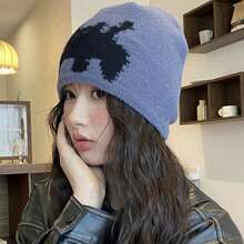 Gorro tejido con estampado de letras para mujer, ropa de calle Hop Harajuku Y2k, jersey de moda coreana estético negro Unisex ZNZC - 1 - Ver 3