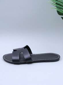 1 par de sandalias planas con diseño de "H" de estilo europeo y americano para adolescentes/mujeres de talla grande, de piel sintética (PU) con puntera abierta, antideslizantes, cómodas, aptas para uso en casa, exterior y playa