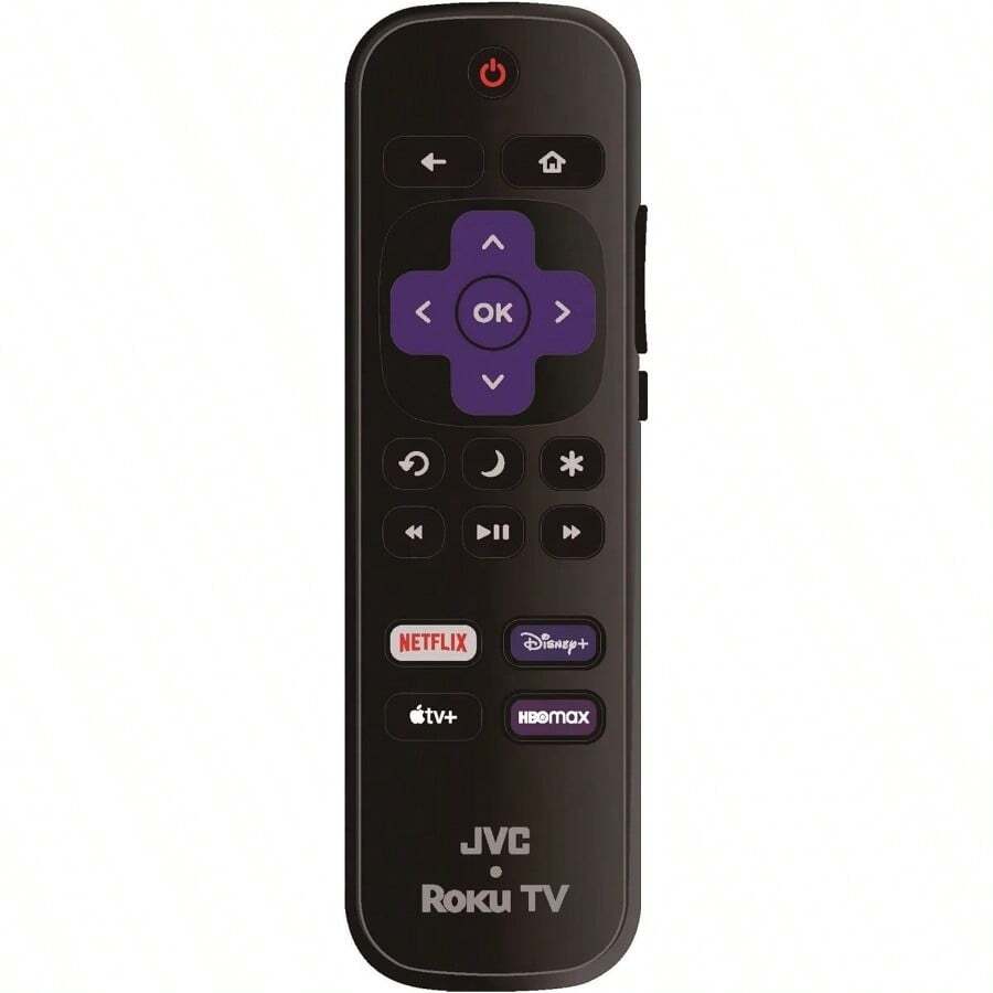 Control remoto de repuesto compatible con todos los televisores LED inteligentes JVC HDR Roku, solo funciona con TV JVC Roku, no para Roku Stick y Roku Box. Además de Apple TV+ Max 65hj - Negro - Ver 1