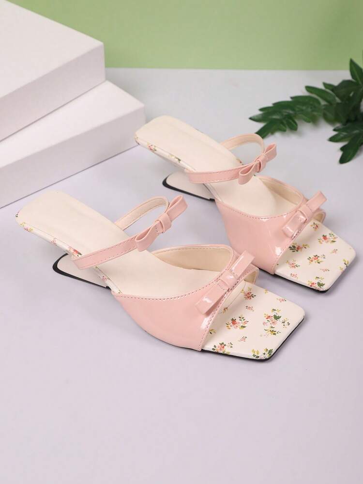 Solid Color Elegant Bohemian French Bow Decor Flat Sandals, New Summer Open Toe Gorgeous High Heel Slippers For Dress - Pink - View 6