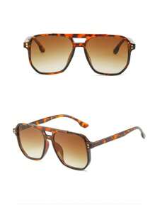 1 Stück unisex Schildpatt-farbiger quadratischer Rahmen Doppelsteg Piloten-Stil Modebrillen für Urlaub, Boho-Shades, Strandaccessoires, Strandaccessoires für Frauen, Brillen-Shades Basics, Herbst-Winter-Damenbekleidung, Geschäftskleidung, Lässig Geschenke, Leopard