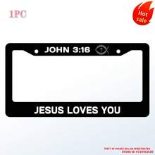John 3:16 Jesus Loves You Matte Black License Plate Frame Christian, Jesus/God Auto Car Frame, Heavy Duty License Plate Cover Holder, 2 Holes With Screws 1PC - 12x6 Inch - View 1