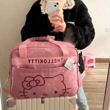 Sanrio 1pc Hello Kitty High Quality Oxford Cloth Travel Bag With Zipper, Adjustable Shoulder Strap, Portable Clothes Storage Bag - Pink