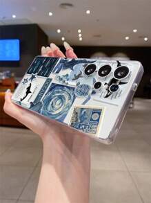 1 Stück Öl-Malerei Haifisch Design Transparente TPU Weiche Handyhülle, präzise Aussparungen für Kameraschutz, kompatibel mit Samsung, Nothing, Pixel, INFINIX, Xiaomi Redmi