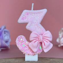 1 件数字形状蜡烛，0-9 数字蜡烛，浪漫派对首选数字蜡烛，用于生日蛋糕装饰，节日和周年纪念派对蛋糕数字蜡烛，闪亮数字设计 - 漸層粉領結 - 查看 19