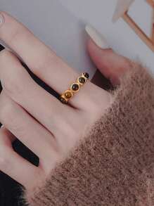 1pc Tiger Eye Stone Ring With Crushed Silver Design, Unique Classy Minimalist Jewelry, Accessory Gift