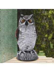 360° 旋转头逼真猫头鹰惊吓鬼，旋转头猫头鹰驱鸟器，塑料驱鸟器，逼真设计的花园保护器，用于户外害虫控制，户外装饰 - 非常适合花园、庭院和家居装饰 | 室内/室外使用 | 无需电源