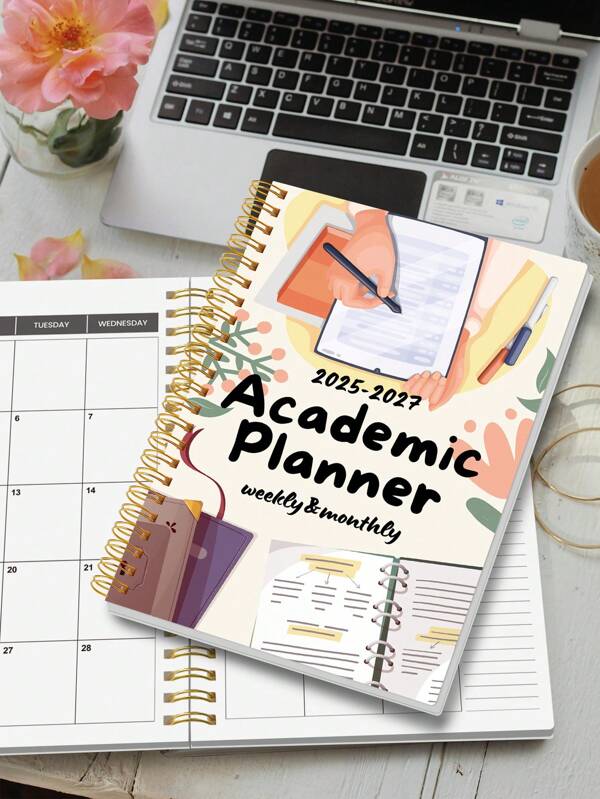 1 peça, planejador semanal e mensal de ano letivo 2025-2027, calendário, caderno, julho a junho, 14,5 cm x 20,5 cm, caderno mensal A5 com anotações, capa à prova d'água, organizador pessoal, material de escritório e escolar, material escolar, volta às aulas