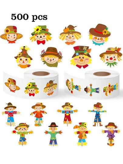 500 piezas de pegatinas con forma de espantapájaros de dibujos animados, 16 patrones, regalos de fiesta de carnaval de la Fiesta Junina brasileña, decoración DIY, etiquetas, adecuadas para botellas de agua, tarjetas, sobres, regalos, fundas de teléfono, equipaje, pegatinas de PVC resistentes al agua