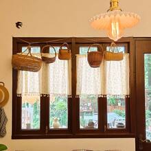 1pc Short Curtains&Window Curtains&Coffee Curtains Without Curtain Rod, Retro Pastoral Romantic Style Daisy Pattern Semi Blackout Beige Tassel Window Curtains, Suitable For Home And Commercial Use, For Kitchen&Window Decoration&Retro Window Matching&Christmas Window Decoration - Yellow Flower - View 6