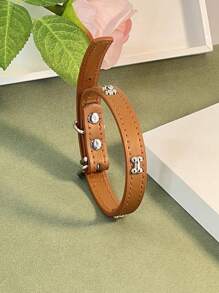 1pc Bone Metal Decor Pet Collar, PU Collar, Necklace, Adjustable Candy Color Won't Hurt Fur Dog Collars, Cat Collars, Pet Collar Suitable For Different Sized Pets