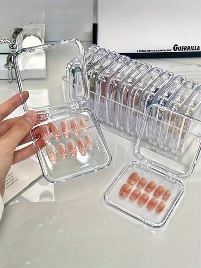 5件/10件/16件创意美甲收纳盒，透明亚克力防尘包装美甲展示盒，透明首饰/卡片收纳盒