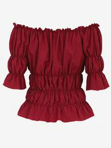 Women Off The Shoulder Tops Steampunk Pirate Shirt Renaissance Blouse Short Sleeve Shirts - Burgundy - View 3