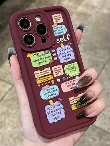 Slogan 1 件勃艮第英文文字与图形设计防震 TPU 手机壳，兼容 Apple 16/15/14/13/12/11 Pro Max 及系列防水防摔防刮 - 彩色 - 查看 4