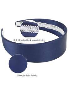 Wecoe Brown Satin Headband Women 1.6 Inch Wide Silk Headband Non Slip Fashion Neutral Colors Plain Hair Band DIY Holiday Hair Accessories For Women Girls Diademas Para Mujer Gifts - 藏蓝色 - 查看 2