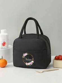 Personalized Text Gift Bag, Large Capacity Lunch Box Bag, Suitable For Teenagers. Applicable For Office, University, Work, Business, Commuting, Outdoor, Travel And Picnic. Insulated Lunch Box Bag, Portable Aluminum Foil Ice Bag, Lunch Bag, Picnic Storage Bag, Children's Version, Urban Fashion, Modern Colorful, Cute - Black - View 31