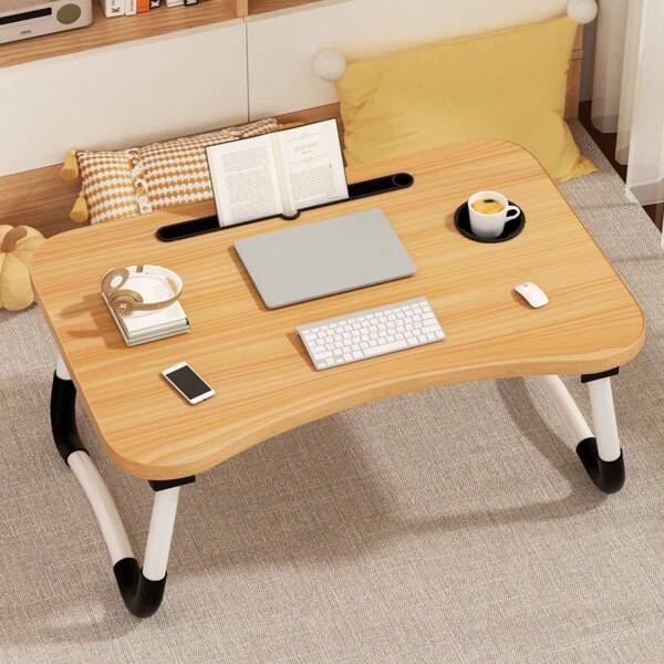 Tragbarer, faltbarer Laptop Schreibtisch Tablett mit Getränkehalter, für Bett/Sofa/Boden, multifunktionaler Laptop Ständer für Essen und Arbeit, geeignet für kleine Räume