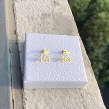 Customized Heart-Shaped Earrings, Hypoallergenic Stainless Steel Material, Personalized For Kids & Teens, Great Gift For Birthday Party, Back To School
