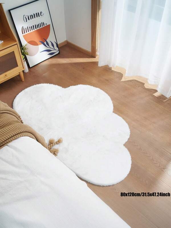 1pc Fluffy Faux Fur White Cloud Pattern Carpet, Cute, Comfortable, Machine Washable Modern Home Decor Mat, Plush Solid Color Suitable For Bedroom, Bedside, Sofa, Slouchy Sofa Chair, Wardrobe Decoration, All Seasons, Multiple Sizes Available