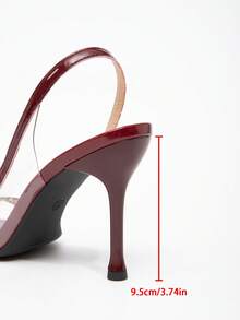 女士尖头玻璃凝胶带细高跟凉鞋，优雅迷人时尚派对晚会酒红色浅口鞋