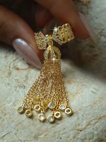 1 peça de anel de noivado com borla banhada a ouro fantasia e zircônia cúbica para mulheres, anel glamoroso para casamento e festa de aniversário, joia para presente