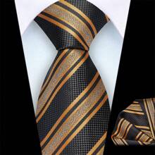 2pcs/Set 8cm Wide Striped Necktie & Pocket Square, High-Quality Classic Fashion Business Casual Tie Set, Men's Wedding Accessories, Family/Christmas/Party Gifts