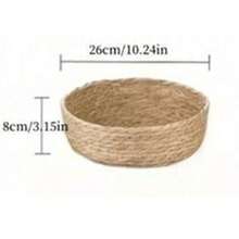 1 pieza Cesta de almacenamiento de paja tejida para frutas, aperitivos y juguetes - Cesta decorativa redonda para el hogar para el baño y la organización de la mesa, cesta de regalo - Caqui - Ver 12