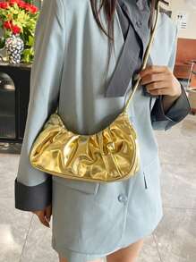 Bolso de mano de mujer de color sólido con pliegues dorados en forma de nube de estilo PU, simple y dulce. Bolso de hombro, bolso cruzado. Adecuado para compras, monedero, estudiantes, mujeres jóvenes, mujeres de oficina. Perfecto para la oficina, la universidad, el trabajo, los negocios, los desplazamientos, las actividades al aire libre, los viajes y los picnics.