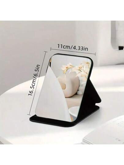 HD Glass Surface Portable Folding Faux Leather Vanity Spiegel Ideal Travel, Dorms Beauty Home Back To School Room Supplies view 3