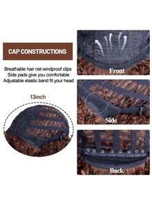 Short Afro Kinky Curly Wig With Bangs For Women High Temperature Synthetic Hair Wig Curly Afro Wigs For Women - Curly Afro Wigs Black Wig For Women Brown Gold Gradient 12 Inch Replacement Wigs Party Use Natural Black Hair Carnival Cosplay Wigs - 摩卡棕-T4/30 - 查看 5