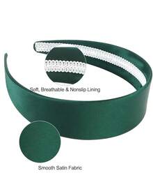 Wecoe Brown Satin Headband Women 1.6 Inch Wide Silk Headband Non Slip Fashion Neutral Colors Plain Hair Band DIY Holiday Hair Accessories For Women Girls Diademas Para Mujer Gifts - 墨綠色 - 查看 2