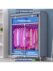 Spacious Dustproof Wardrobe With Steel Frame - Durable Clothes Storage Organizer For Bedroom, Home, Dorm & Entryway, Portable Closets Rental Housing Economy Clothing Storage And Sorting Non Woven Moisture-Proof Steel Pipe Dust Closed Simple Thickened Cloth Cabinet Wardrobe
