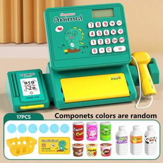 Children Simulate Supermarket Cash Register Simulate Scan Swipe Card Cash Register Play House Toys With Drinks And Food Coins Boy Girl Birthday Gift Christmas Gift(Random Styles And Colors)