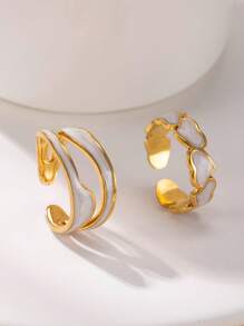 2 Stücke minimalistische, geometrische, Cut Out, asymmetrische, zweifarbige & herzförmige Tropföl-Edelstahlringe, einstellbar und geeignet für den täglichen Gebrauch von Frauen